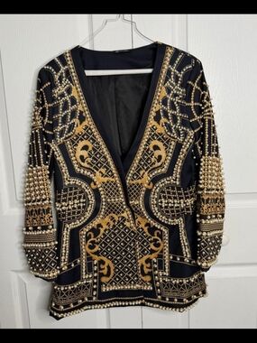 Embellished Black & Gold Beaded Blazer